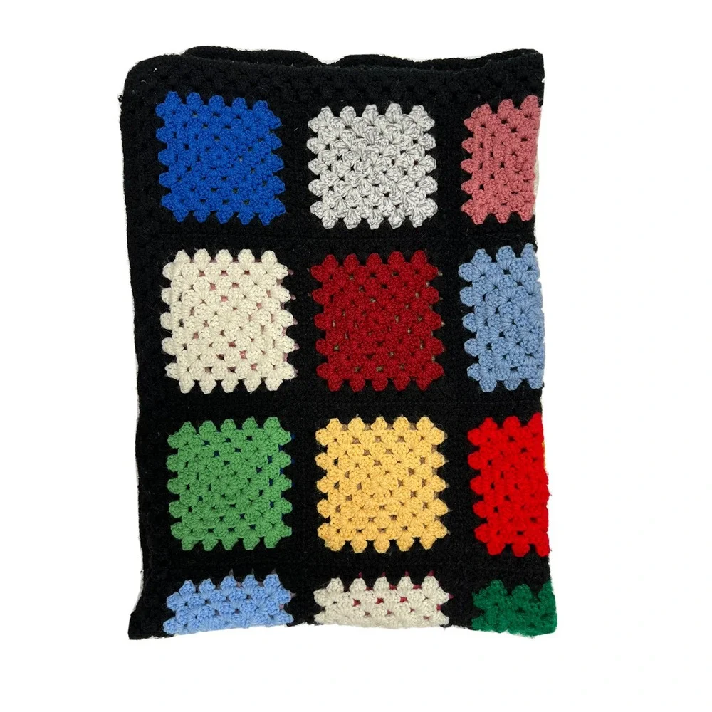 Vtg Granny Square Afghan Throw Crochet Blanket 33